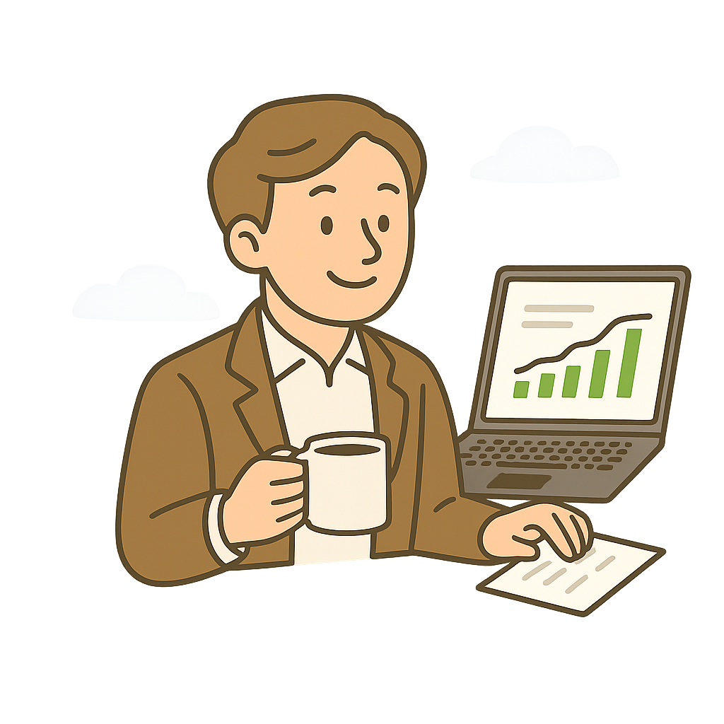 통계를 보며 여유를 즐기는 파크다 사장님